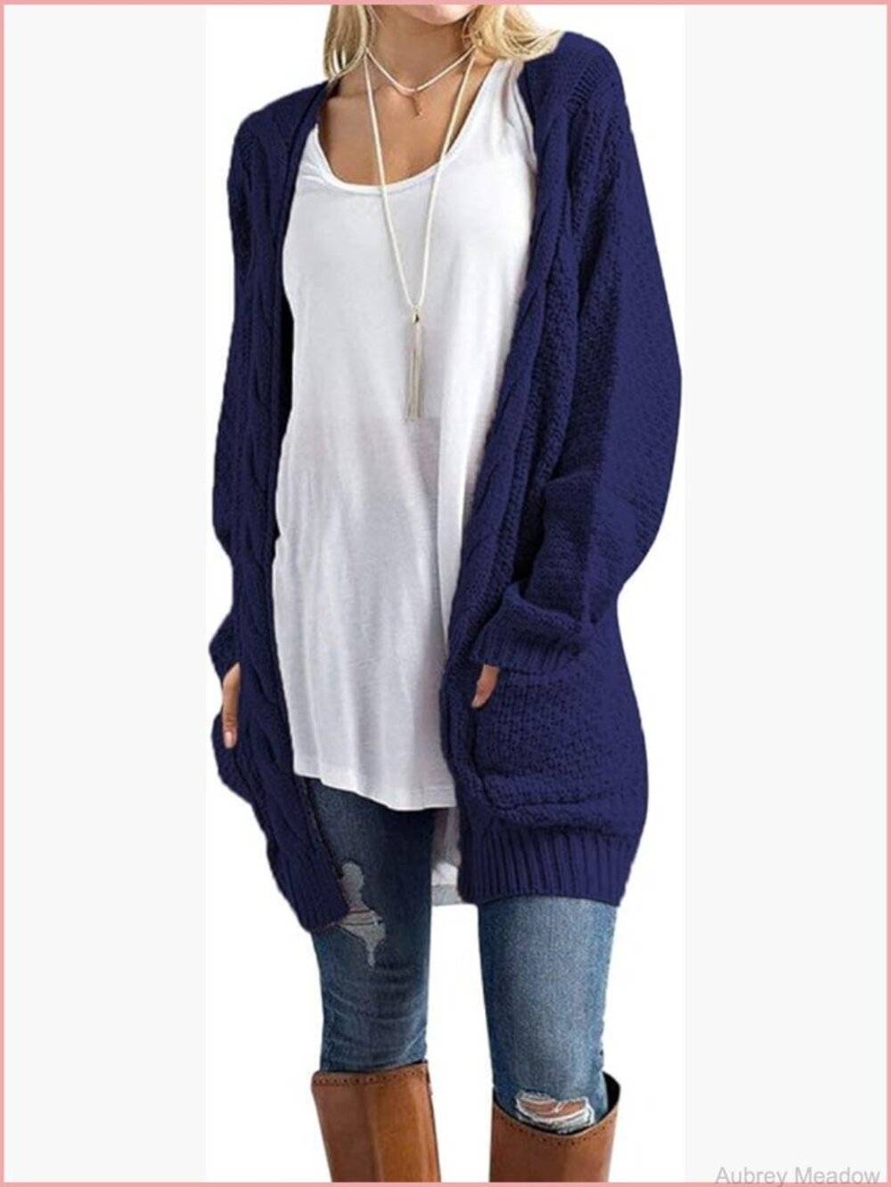 Open Front Long Sleeve Chunky Knit Cardigan with Pockets